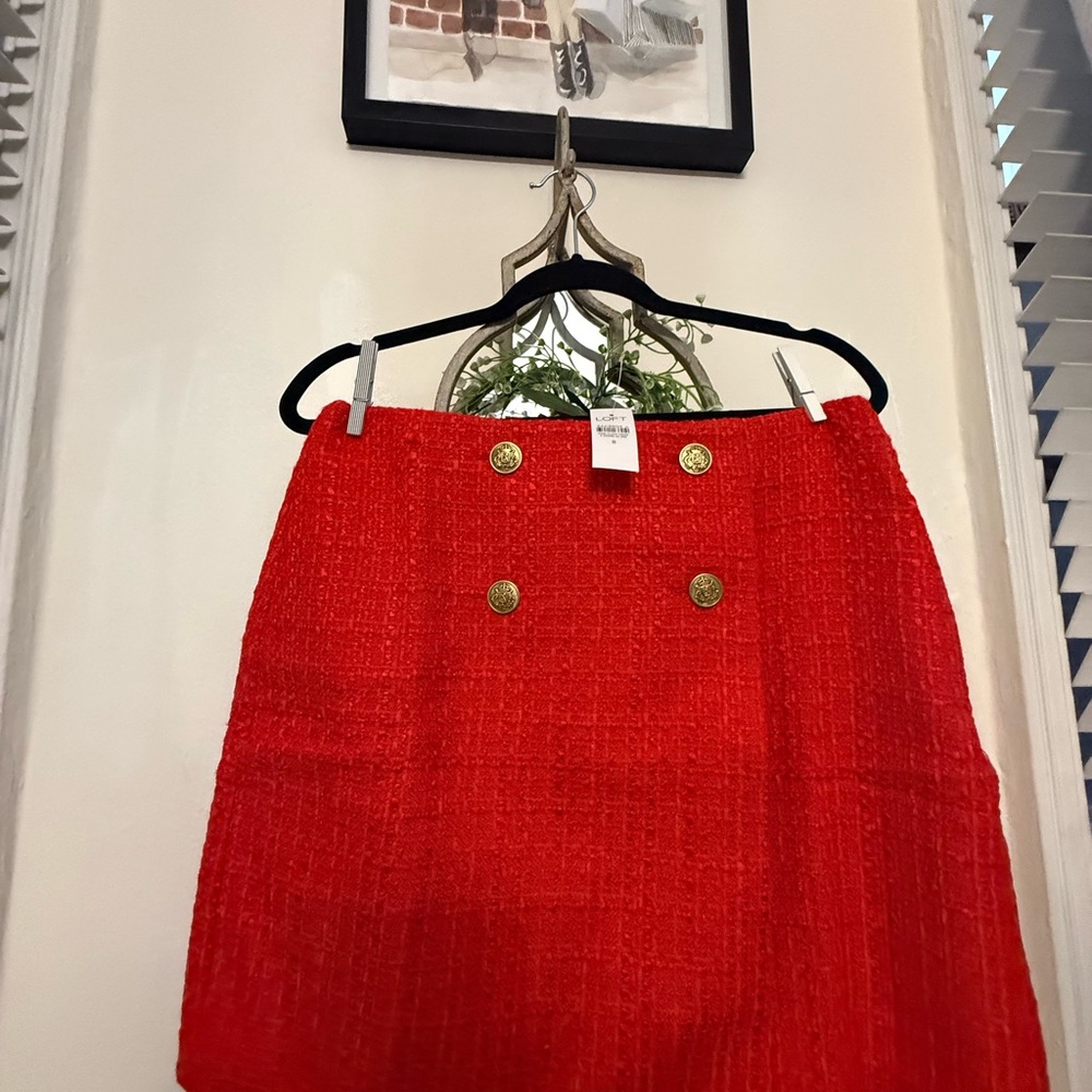 LOFT Red Mini Skirt with Gold Buttons